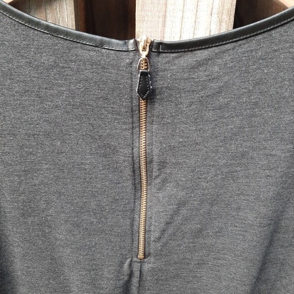Zara W&B Collection Grey Top Back Zip Faux Leather Trim Dolman Bat Sleeve Size S - Picture 9 of 14